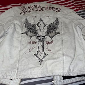 Distressed soft white leather Affliction jacket